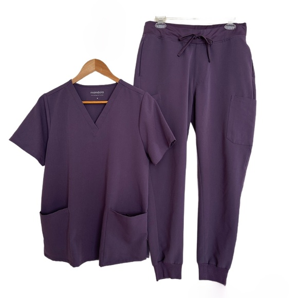 Mandala Other - #16 MANDALA ~ Eggplant Purple Short Sleeve Drawstring Waist Scrub Set size M